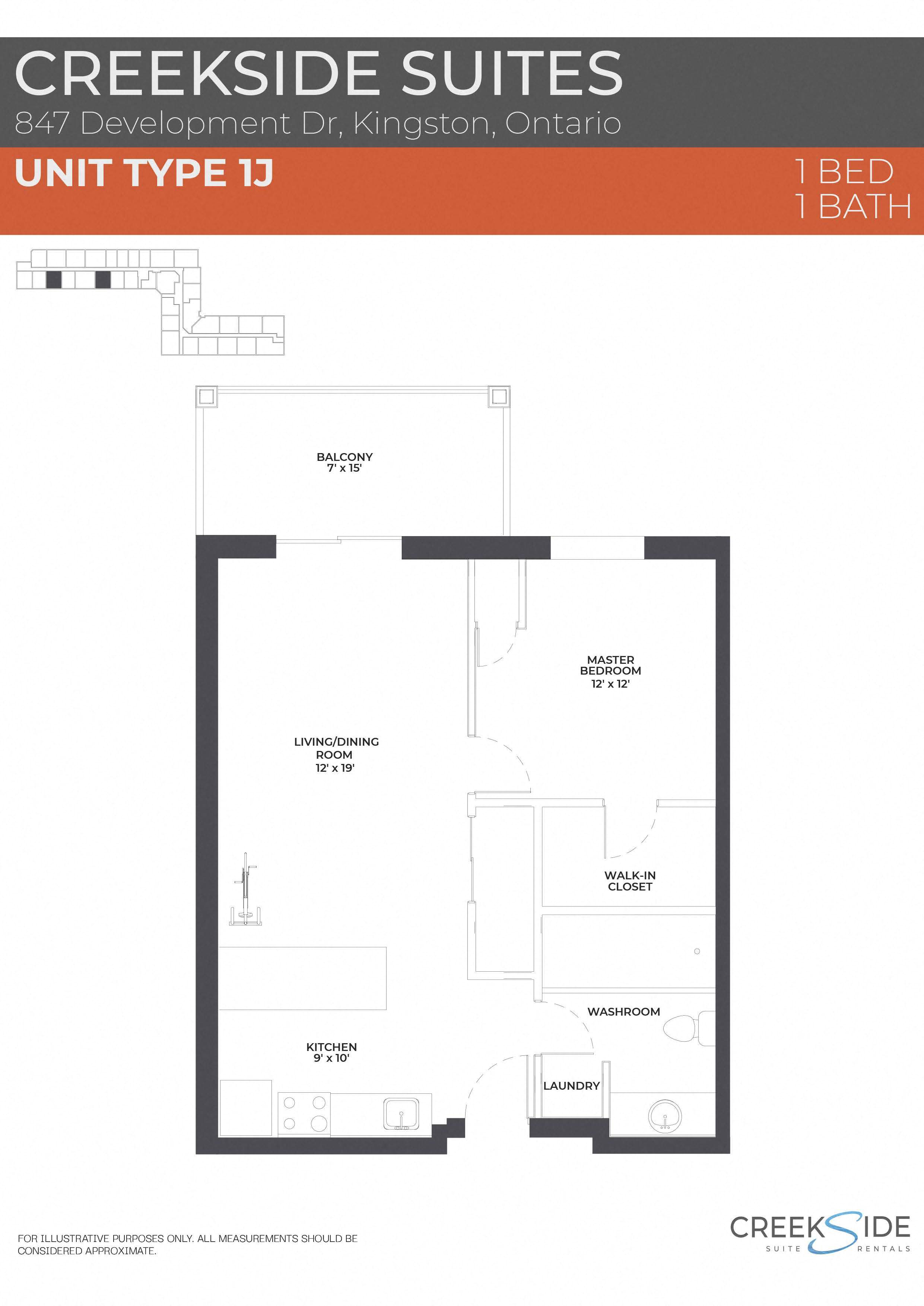 Floor plan for 1 bed, 1 bath, 716 sqft